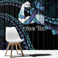 Personalised Polynesia Suicide Prevention Month Window Curtain Brave Strong Butterfly Teal Purple Ribbon