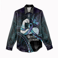 Personalised Polynesia Suicide Prevention Month Women Casual Shirt Brave Strong Butterfly Teal Purple Ribbon
