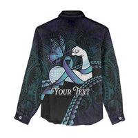Personalised Polynesia Suicide Prevention Month Women Casual Shirt Brave Strong Butterfly Teal Purple Ribbon