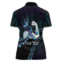 Personalised Polynesia Suicide Prevention Month Women Polo Shirt Brave Strong Butterfly Teal Purple Ribbon