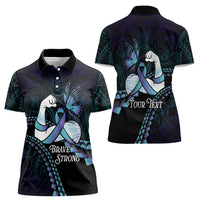 Personalised Polynesia Suicide Prevention Month Women Polo Shirt Brave Strong Butterfly Teal Purple Ribbon