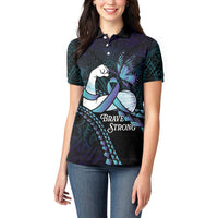 Personalised Polynesia Suicide Prevention Month Women Polo Shirt Brave Strong Butterfly Teal Purple Ribbon