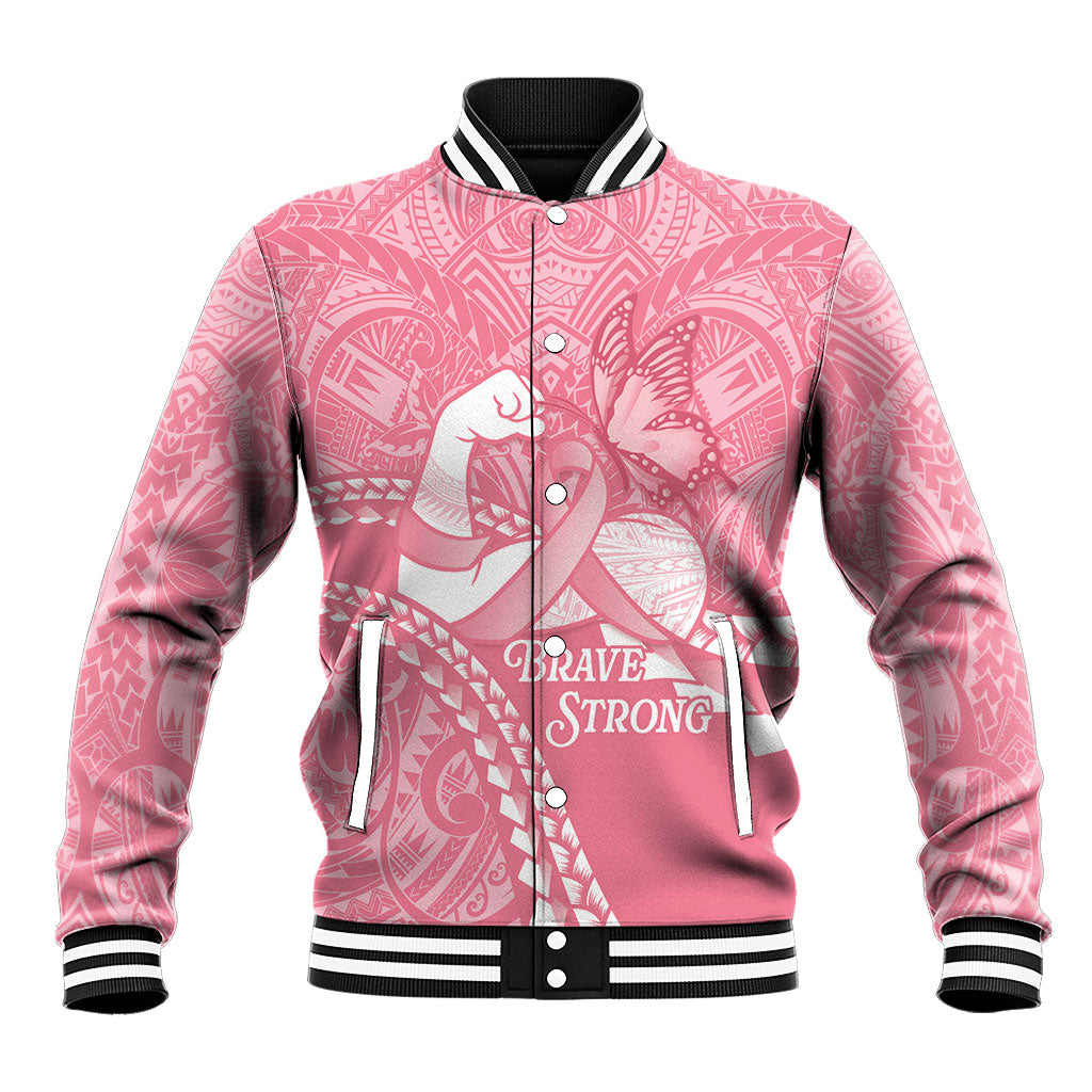 Personalised Polynesia Breast Cancer Awareness Baseball Jacket Brave Strong Butterfly Pink Ribbon
