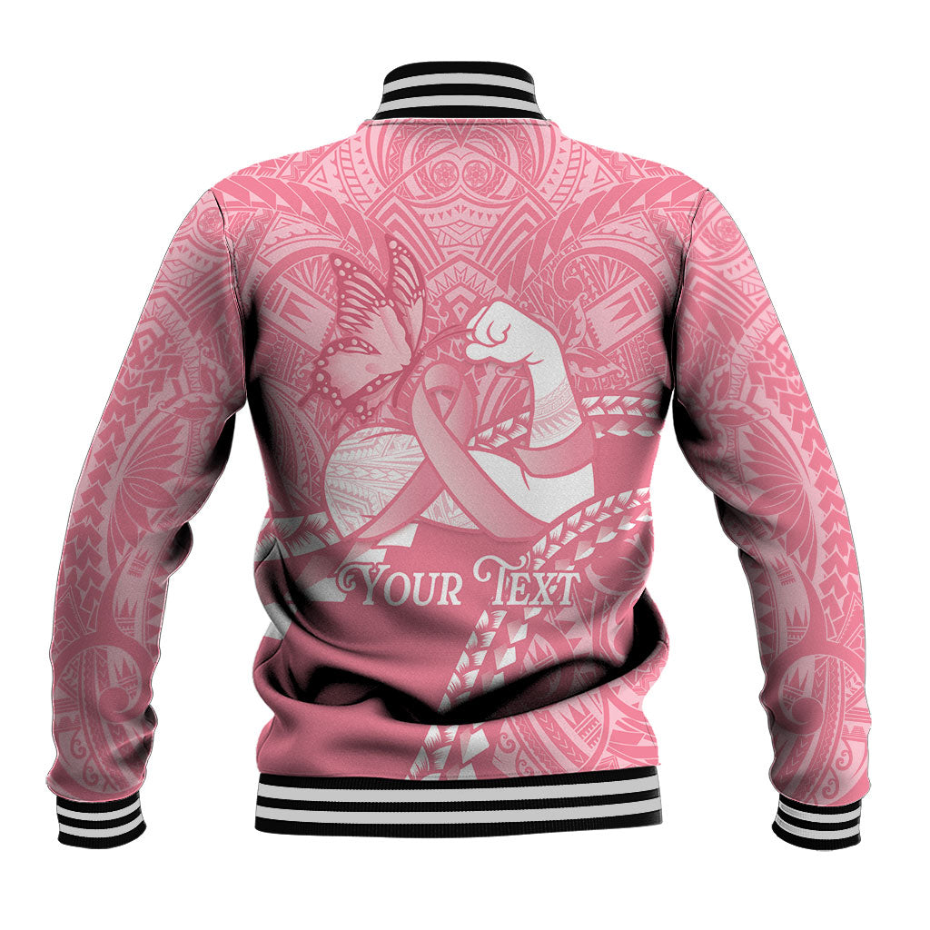 Personalised Polynesia Breast Cancer Awareness Baseball Jacket Brave Strong Butterfly Pink Ribbon