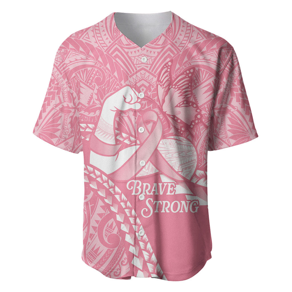 Personalised Polynesia Breast Cancer Awareness Baseball Jersey Brave Strong Butterfly Pink Ribbon