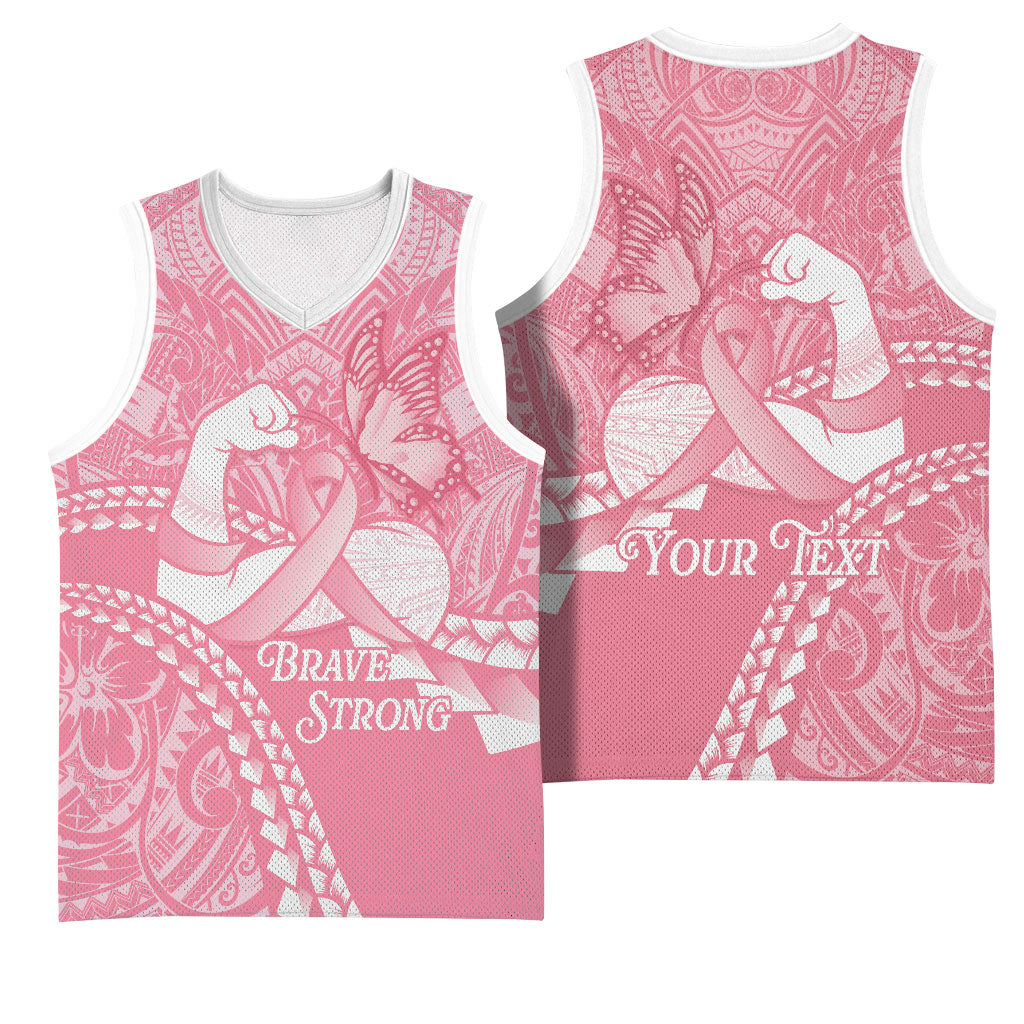 Personalised Polynesia Breast Cancer Awareness Basketball Jersey Brave Strong Butterfly Pink Ribbon