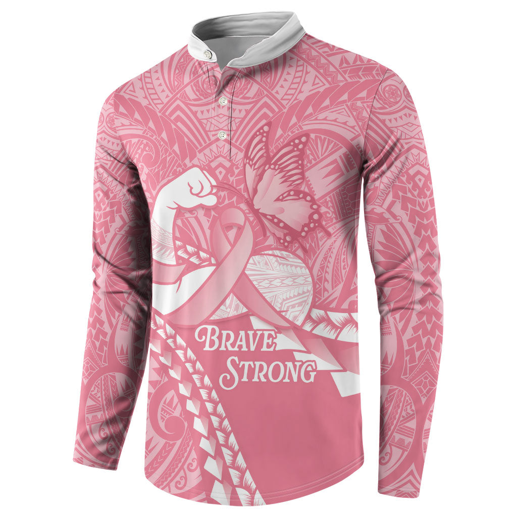 Personalised Polynesia Breast Cancer Awareness Button Sweatshirt Brave Strong Butterfly Pink Ribbon LT14 - Polynesian Pride