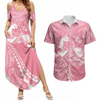 Personalised Polynesia Breast Cancer Awareness Couples Matching Summer Maxi Dress and Hawaiian Shirt Brave Strong Butterfly Pink Ribbon