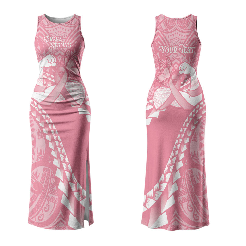 Personalised Polynesia Breast Cancer Awareness Couples Matching Tank Maxi Dress and Long Sleeve Button Shirt Brave Strong Butterfly Pink Ribbon