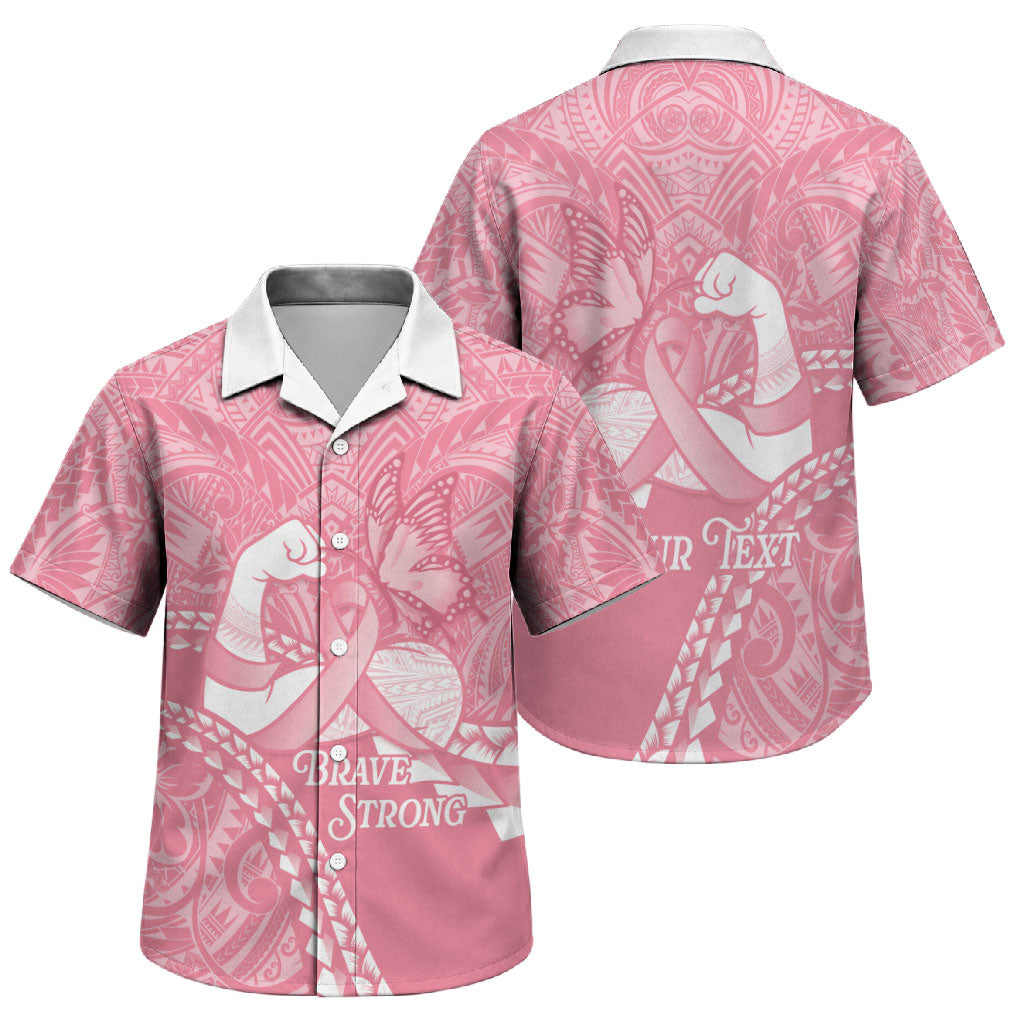 Personalised Polynesia Breast Cancer Awareness Family Matching Off Shoulder Maxi Dress and Hawaiian Shirt Brave Strong Butterfly Pink Ribbon LT14 Son's Shirt Pink - Polynesian Pride