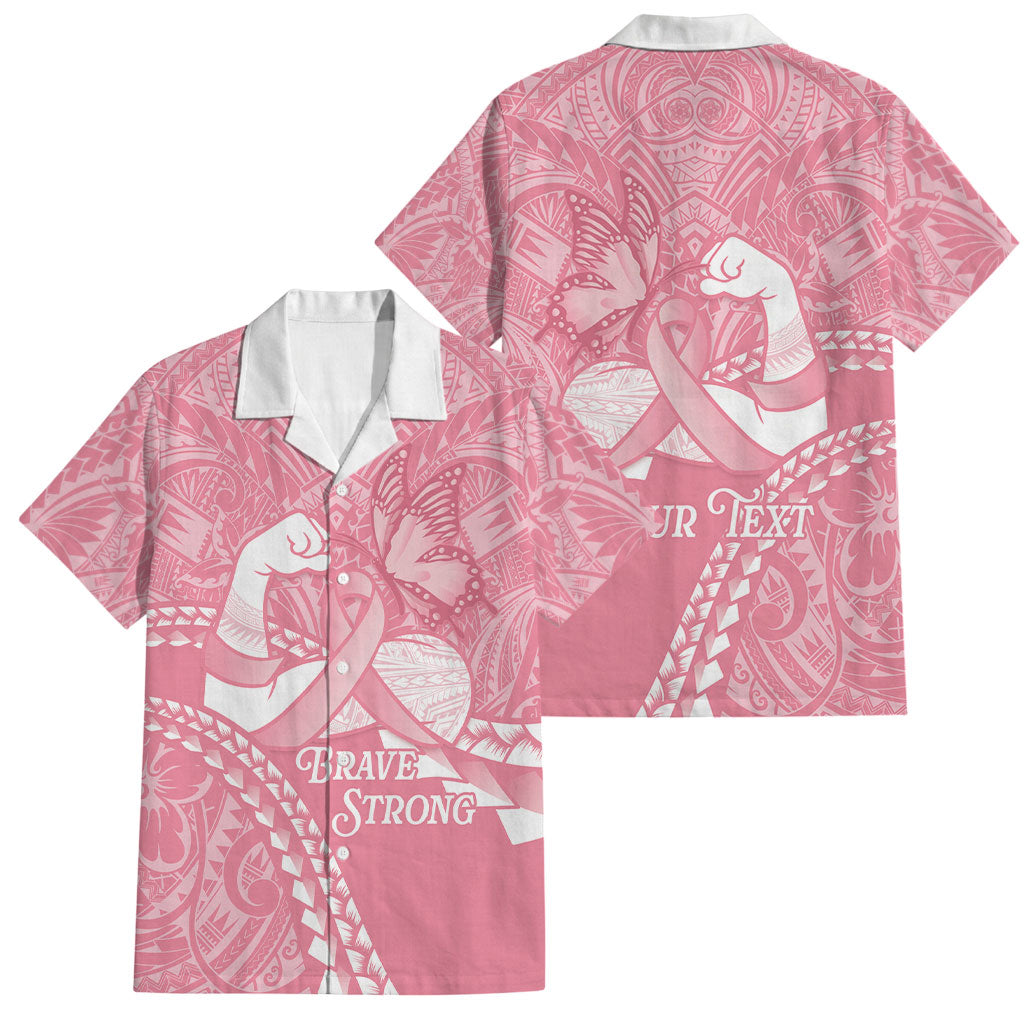 Personalised Polynesia Breast Cancer Awareness Family Matching Off Shoulder Short Dress and Hawaiian Shirt Brave Strong Butterfly Pink Ribbon