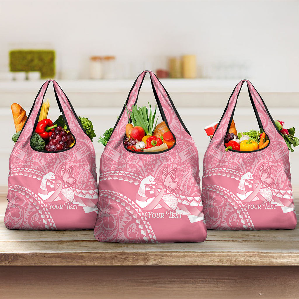 Personalised Polynesia Breast Cancer Awareness Grocery Bag Brave Strong Butterfly Pink Ribbon