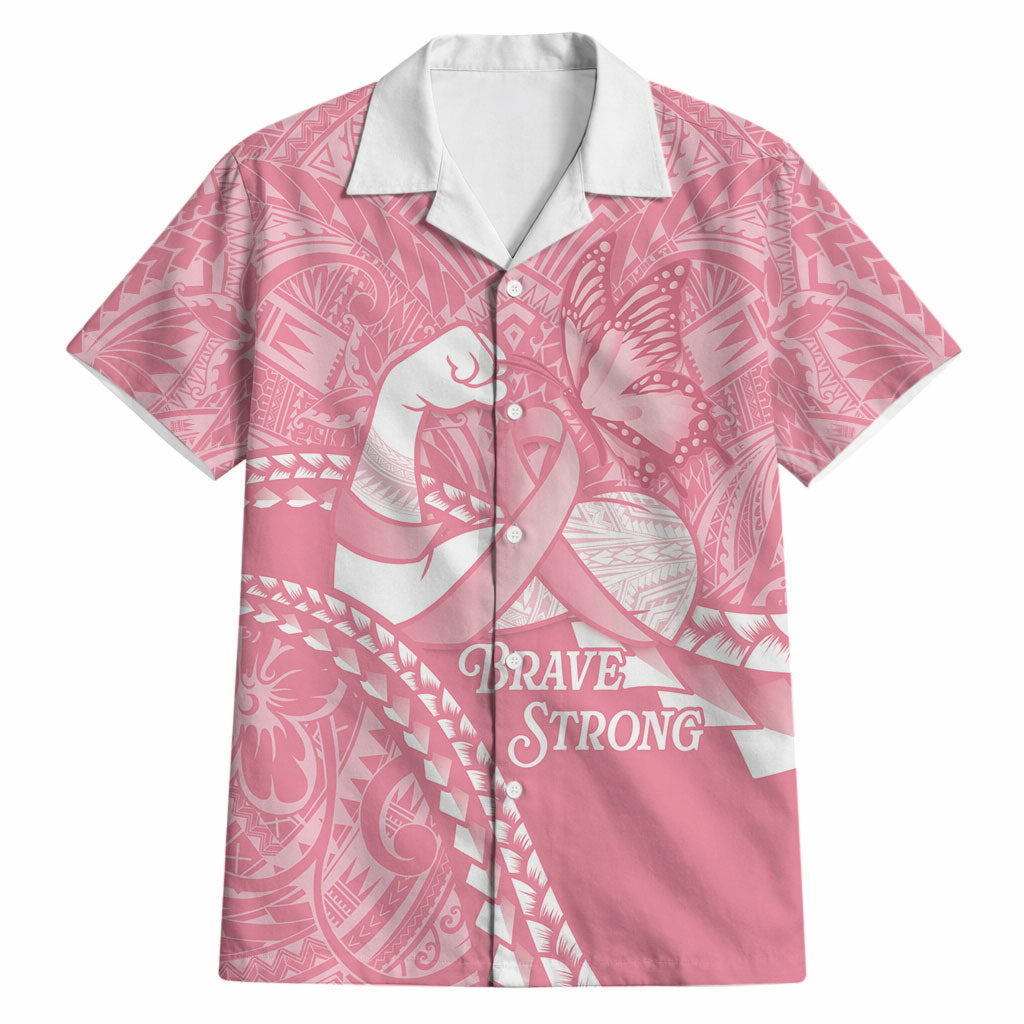 Personalised Polynesia Breast Cancer Awareness Hawaiian Shirt Brave Strong Butterfly Pink Ribbon