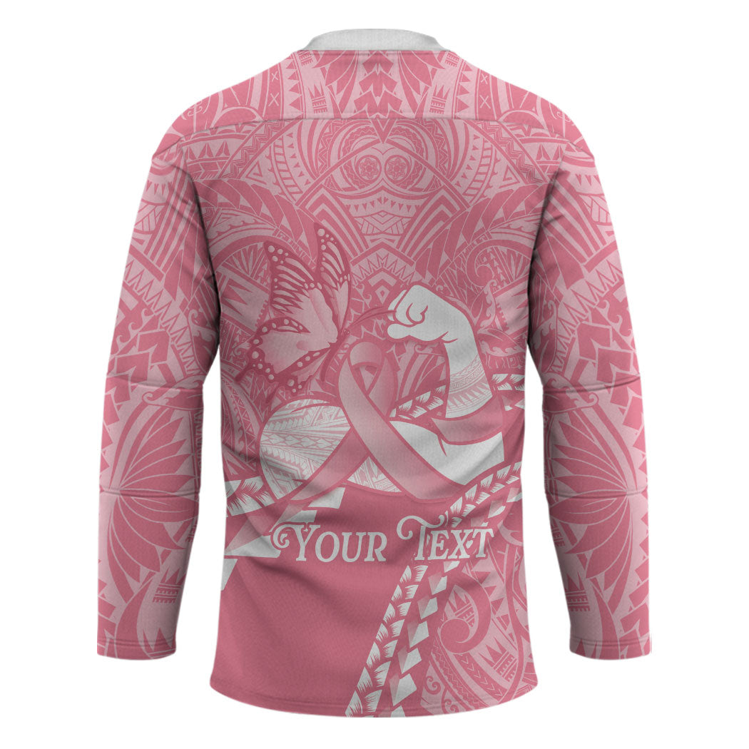 Personalised Polynesia Breast Cancer Awareness Hockey Jersey Brave Strong Butterfly Pink Ribbon