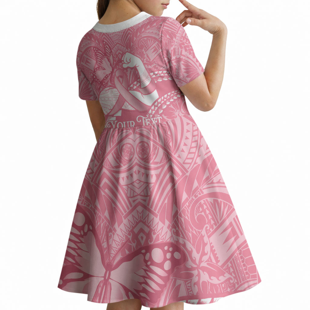 Personalised Polynesia Breast Cancer Awareness Kid Short Sleeve Dress Brave Strong Butterfly Pink Ribbon LT14 - Polynesian Pride