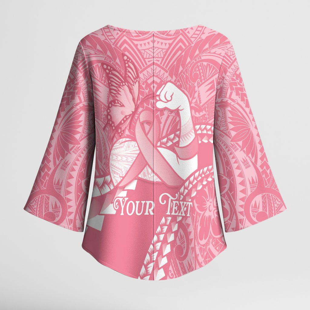Personalised Polynesia Breast Cancer Awareness Kimono Sleeve Blouse Brave Strong Butterfly Pink Ribbon