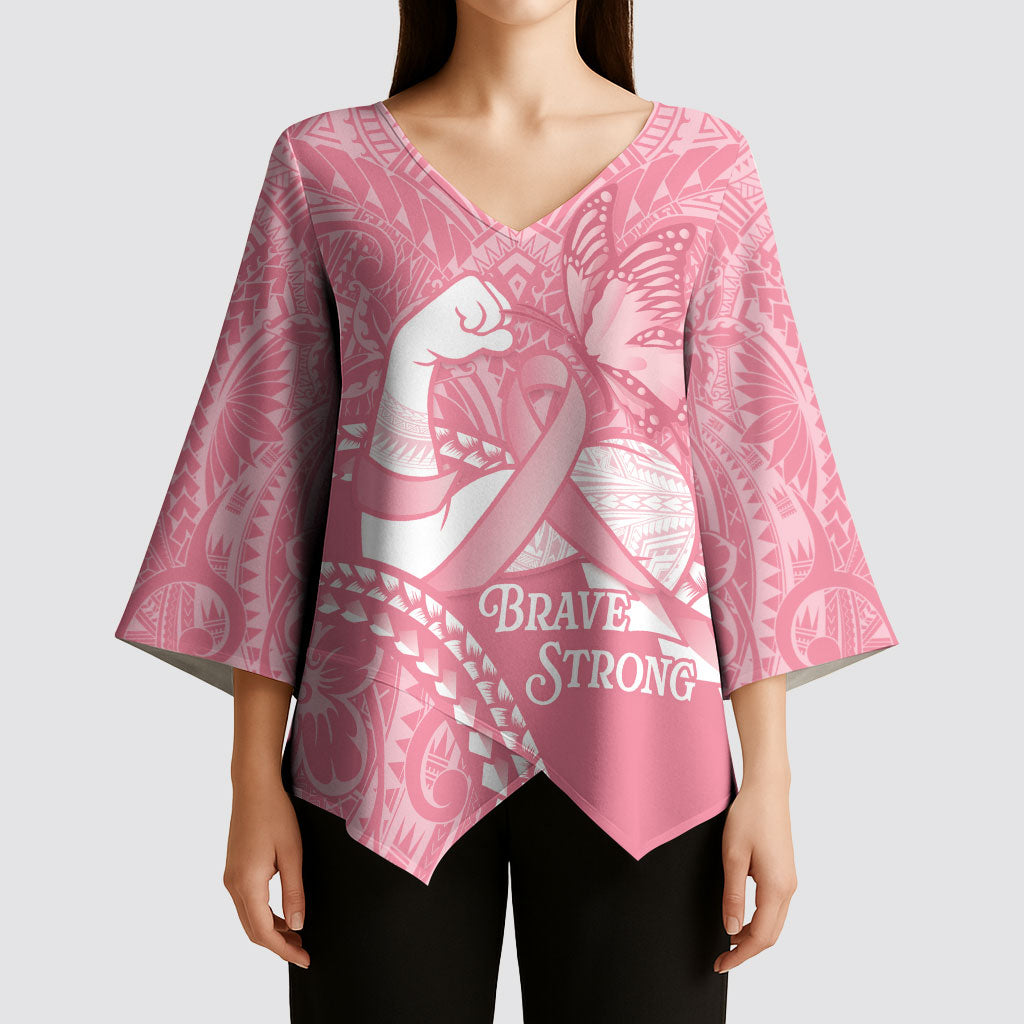 Personalised Polynesia Breast Cancer Awareness Kimono Sleeve Blouse Brave Strong Butterfly Pink Ribbon