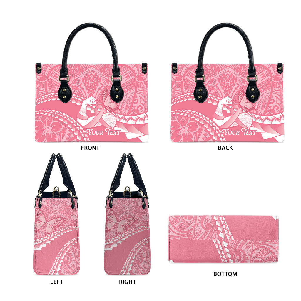 Personalised Polynesia Breast Cancer Awareness Leather Bag Brave Strong Butterfly Pink Ribbon