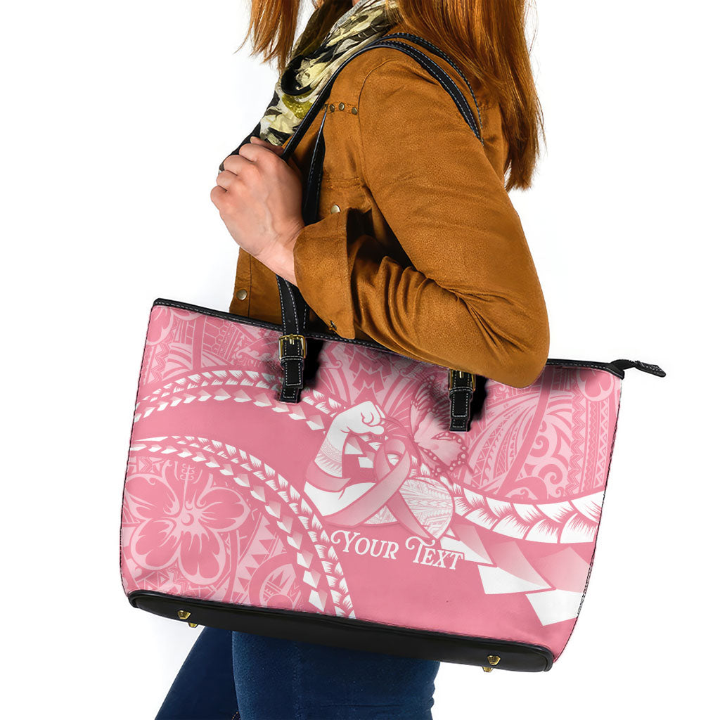Personalised Polynesia Breast Cancer Awareness Leather Tote Bag Brave Strong Butterfly Pink Ribbon