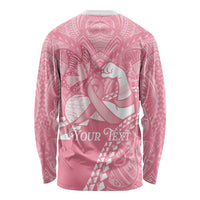 Personalised Polynesia Breast Cancer Awareness Long Sleeve Shirt Brave Strong Butterfly Pink Ribbon