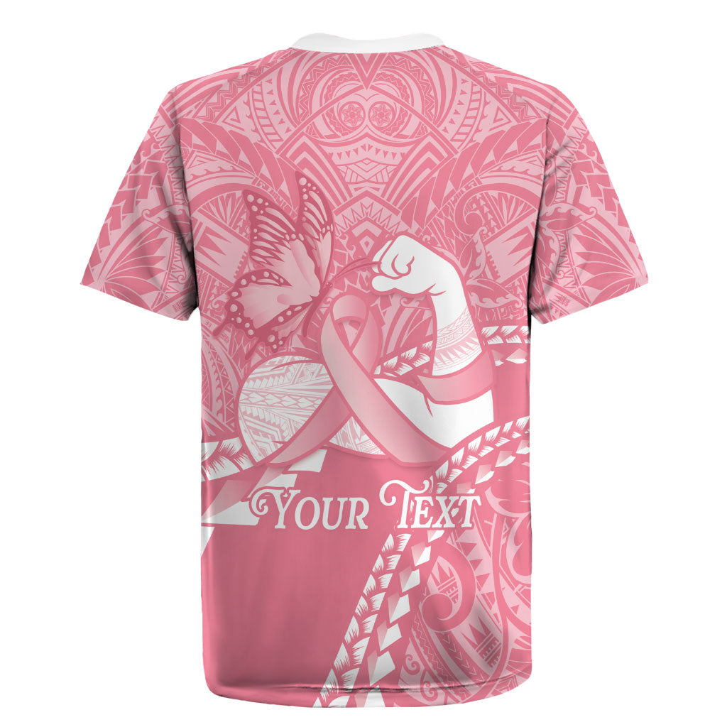Personalised Polynesia Breast Cancer Awareness Rugby Jersey Brave Strong Butterfly Pink Ribbon