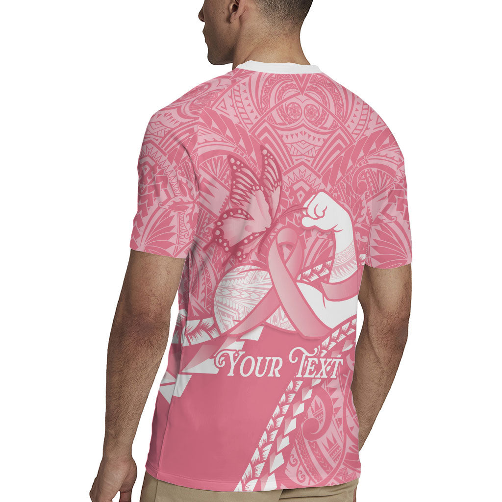 Personalised Polynesia Breast Cancer Awareness Rugby Jersey Brave Strong Butterfly Pink Ribbon