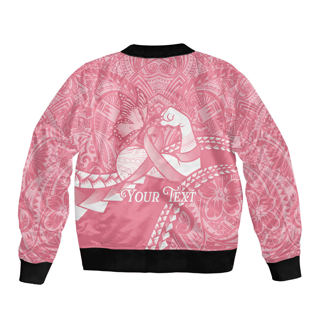 Personalised Polynesia Breast Cancer Awareness Sleeve Zip Bomber Jacket Brave Strong Butterfly Pink Ribbon