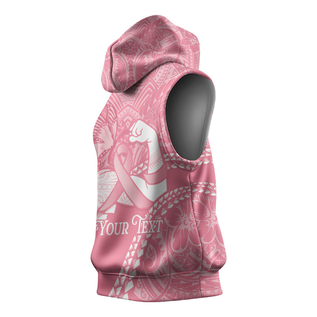 Personalised Polynesia Breast Cancer Awareness Sleeveless Hoodie Brave Strong Butterfly Pink Ribbon LT14 - Polynesian Pride