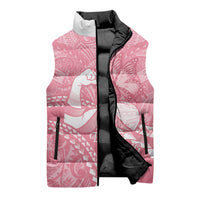 Personalised Polynesia Breast Cancer Awareness Sleeveless Puffer Jacket Brave Strong Butterfly Pink Ribbon