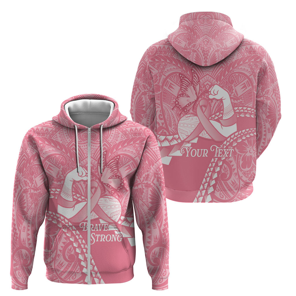 Personalised Polynesia Breast Cancer Awareness Zip Hoodie Brave Strong Butterfly Pink Ribbon