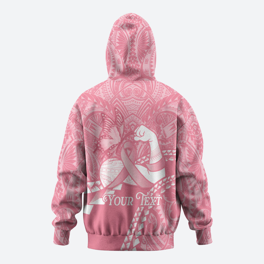 Personalised Polynesia Breast Cancer Awareness Zip Hoodie Brave Strong Butterfly Pink Ribbon