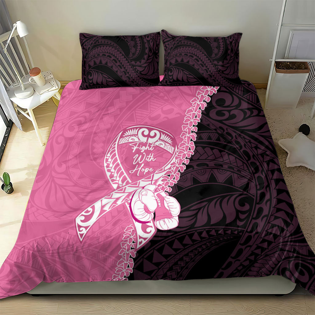 Polynesia Breast Cancer Awareness Bedding Set Fight With Hope Pink Ribbon Boxing Gloves