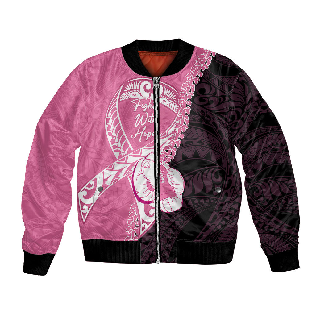 Personalised Polynesia Breast Cancer Awareness Bomber Jacket Fight With Hope Pink Ribbon Boxing Gloves