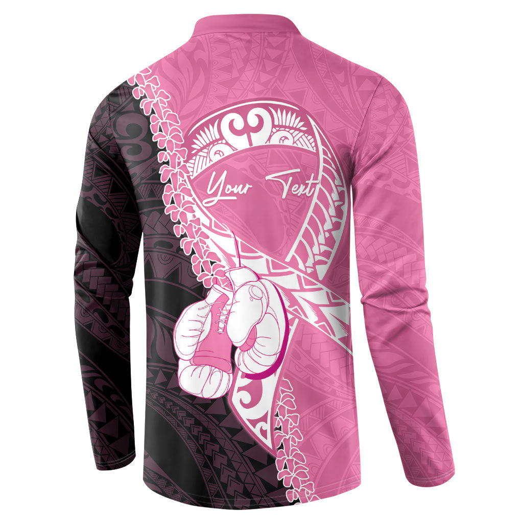 Personalised Polynesia Breast Cancer Awareness Button Sweatshirt Fight With Hope Pink Ribbon Boxing Gloves