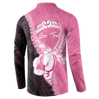 Personalised Polynesia Breast Cancer Awareness Button Sweatshirt Fight With Hope Pink Ribbon Boxing Gloves