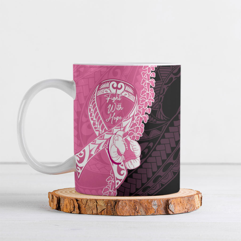 Personalised Polynesia Breast Cancer Awareness Ceramic Mug Fight With Hope Pink Ribbon Boxing Gloves
