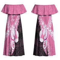 Personalised Polynesia Breast Cancer Awareness Couples Matching Off Shoulder Maxi Dress and Long Sleeve Button Shirt Fight With Hope Pink Ribbon Boxing Gloves