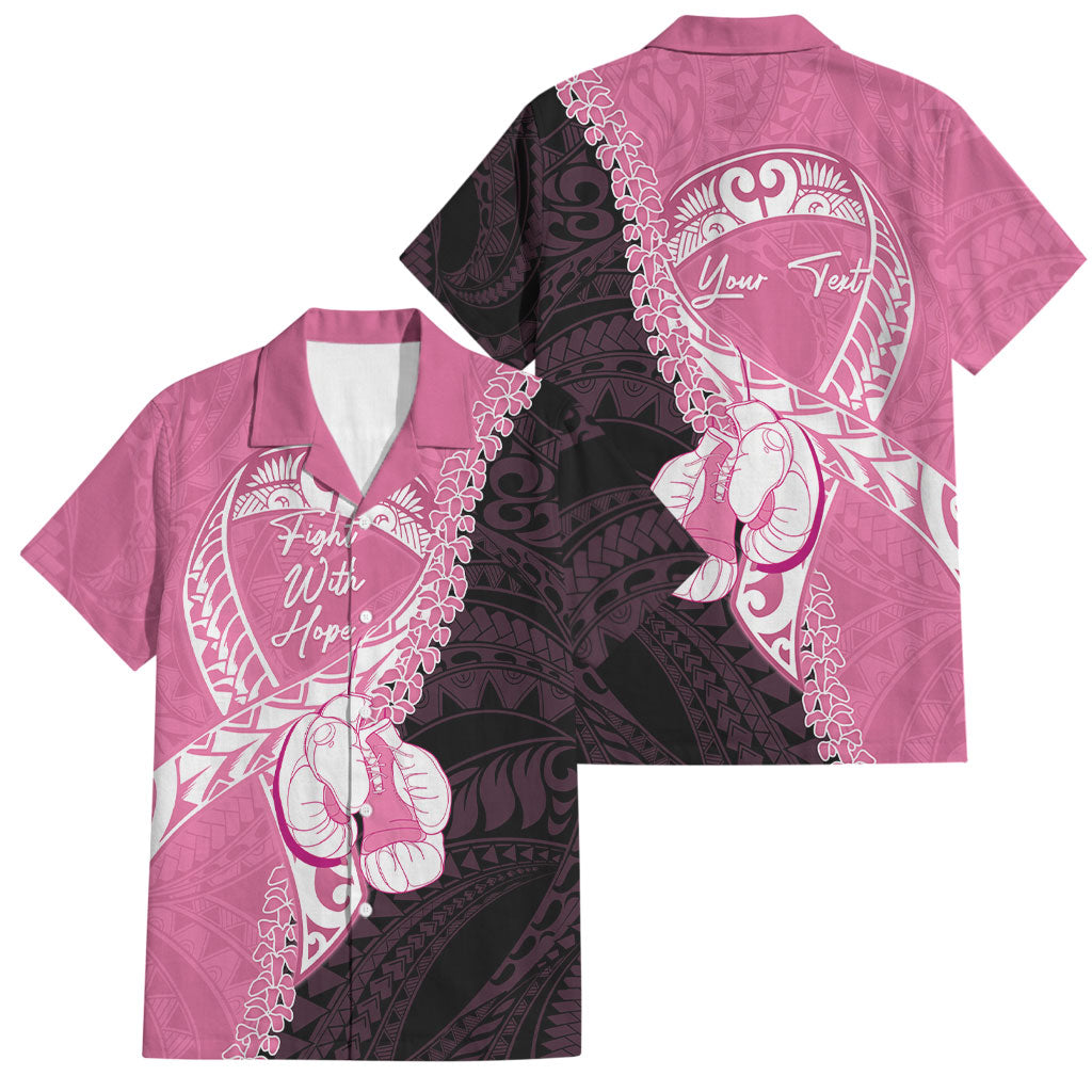 Personalised Polynesia Breast Cancer Awareness Family Matching Mermaid Dress and Hawaiian Shirt Fight With Hope Pink Ribbon Boxing Gloves LT14 Dad's Shirt - Short Sleeve Pink - Polynesian Pride