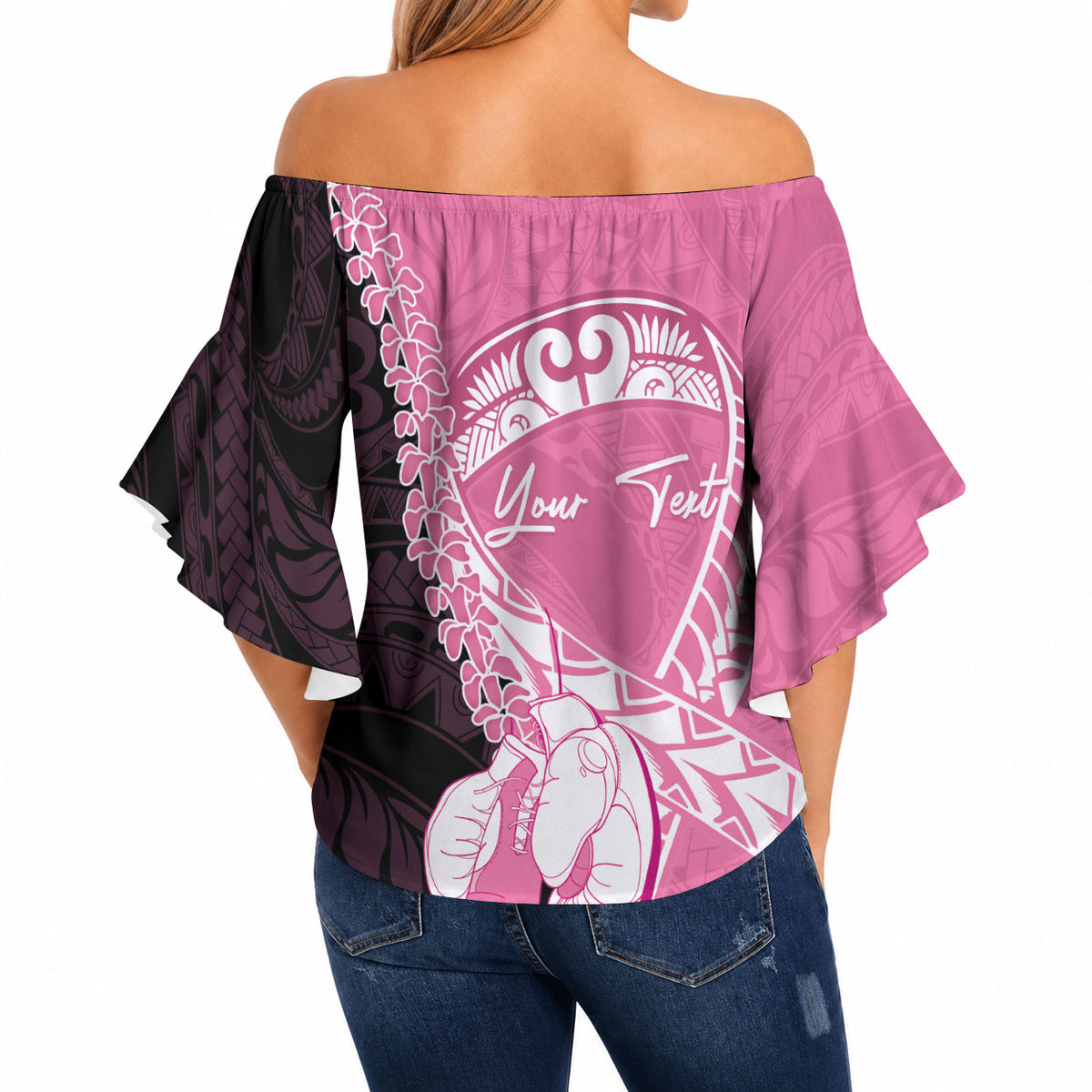 Personalised Polynesia Breast Cancer Awareness Off Shoulder Wrap Waist Top Fight With Hope Pink Ribbon Boxing Gloves
