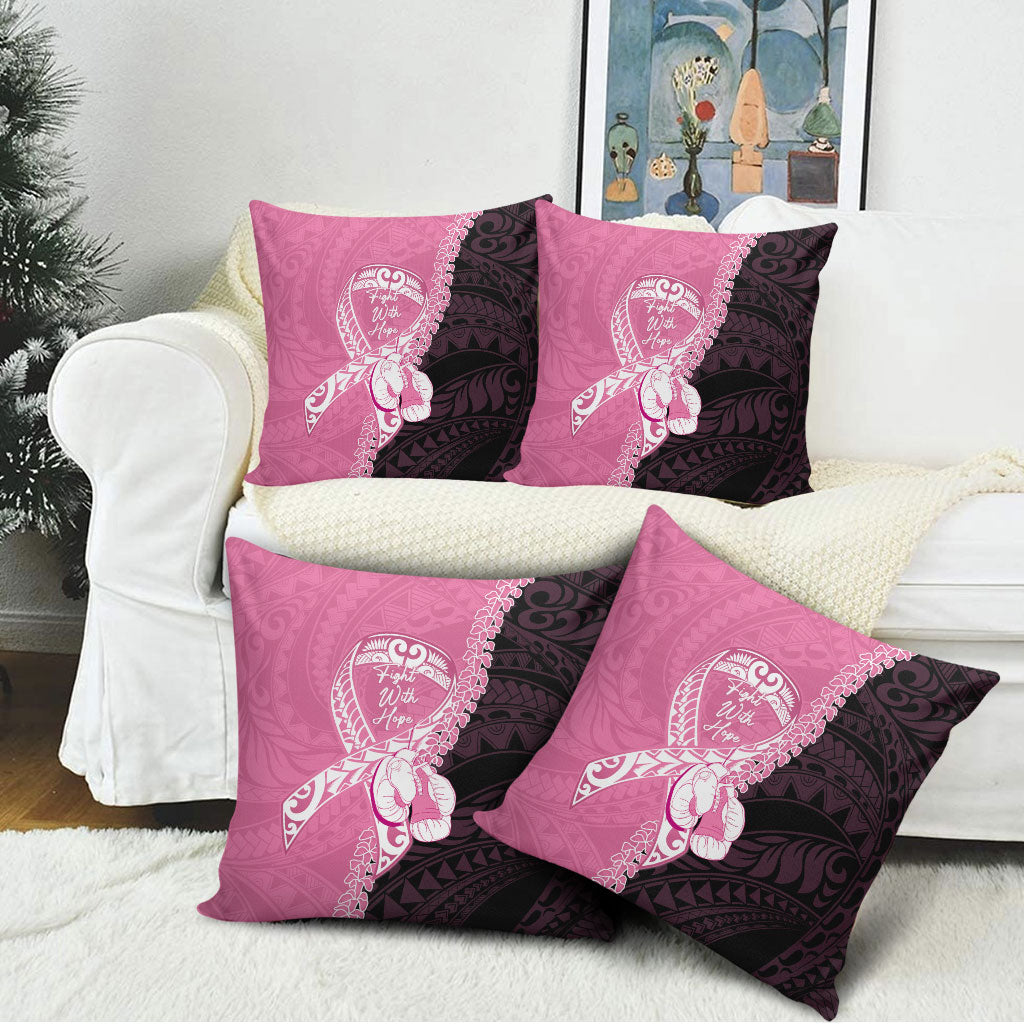 Polynesia Breast Cancer Awareness Pillow Cover Fight With Hope Pink Ribbon Boxing Gloves