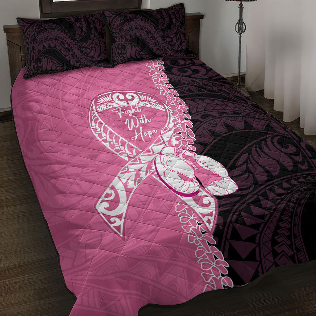 Polynesia Breast Cancer Awareness Quilt Bed Set Fight With Hope Pink Ribbon Boxing Gloves