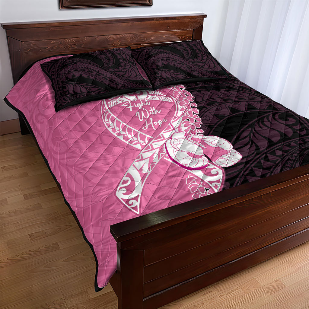 Polynesia Breast Cancer Awareness Quilt Bed Set Fight With Hope Pink Ribbon Boxing Gloves