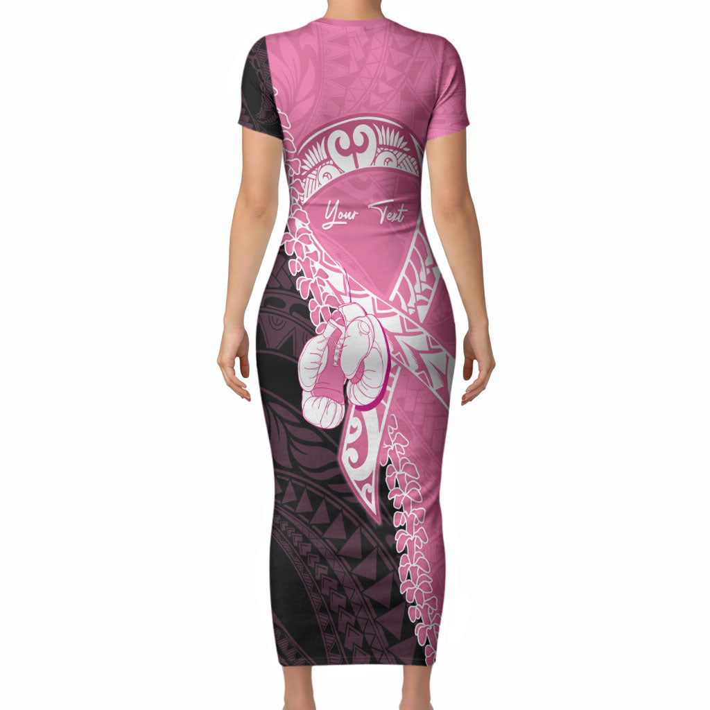 Personalised Polynesia Breast Cancer Awareness Short Sleeve Bodycon Dress Fight With Hope Pink Ribbon Boxing Gloves
