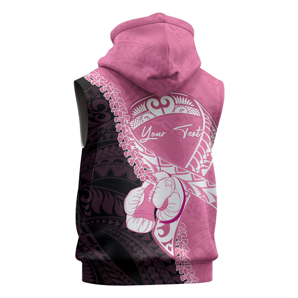 Personalised Polynesia Breast Cancer Awareness Sleeveless Zip Hoodie Fight With Hope Pink Ribbon Boxing Gloves