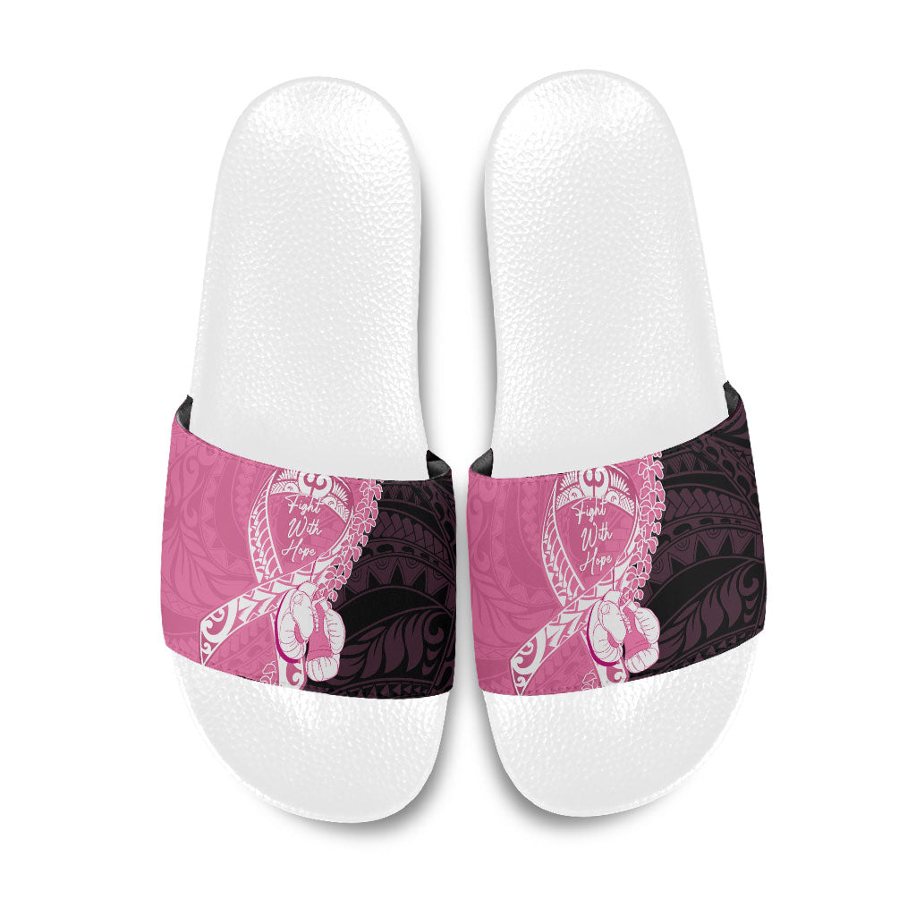 Polynesia Breast Cancer Awareness Slide Sandals Fight With Hope Pink Ribbon Boxing Gloves