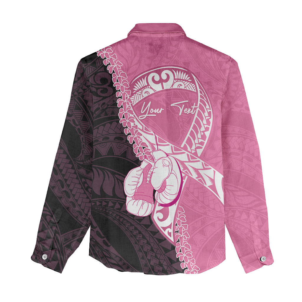 Personalised Polynesia Breast Cancer Awareness Women Casual Shirt Fight With Hope Pink Ribbon Boxing Gloves