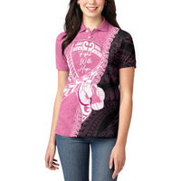 Personalised Polynesia Breast Cancer Awareness Women Polo Shirt Fight With Hope Pink Ribbon Boxing Gloves
