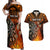 Personalised Polynesian Darts Couples Matching Off Shoulder Maxi Dress and Hawaiian Shirt Fire Burning With Tribal Tattoo LT14 Orange - Polynesian Pride