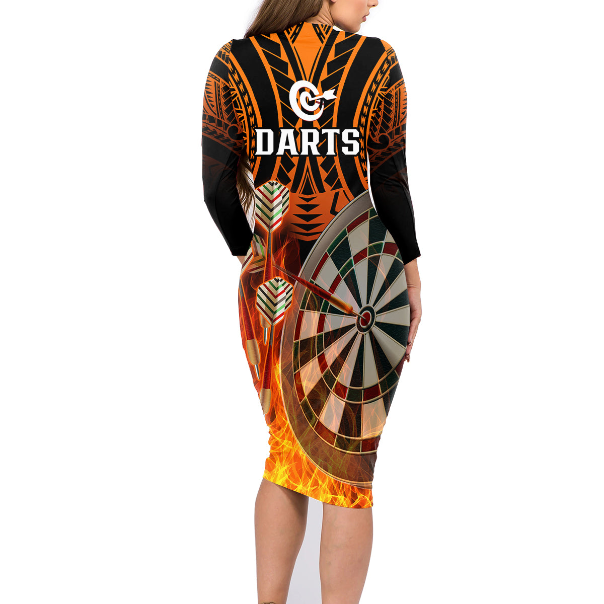 Personalised Polynesian Darts Family Matching Long Sleeve Bodycon Dress and Hawaiian Shirt Fire Burning With Tribal Tattoo LT14 - Polynesian Pride