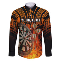 Personalised Polynesian Darts Family Matching Puletasi Dress and Hawaiian Shirt Fire Burning With Tribal Tattoo LT14 Dad's Shirt - Long Sleeve Orange - Polynesian Pride